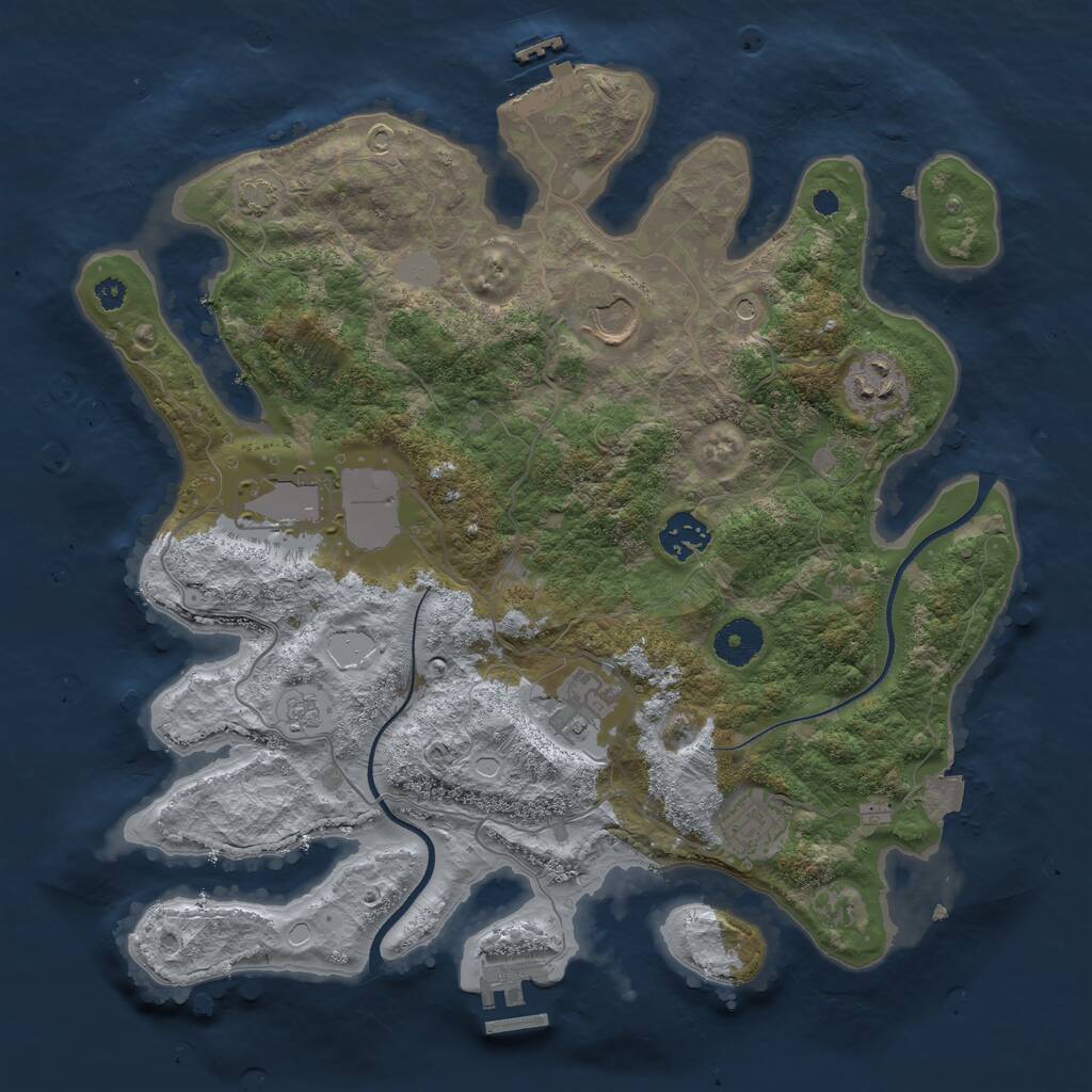 Rust Map: Procedural Map, Size: 3500, Seed: 999378255, 12 Monuments