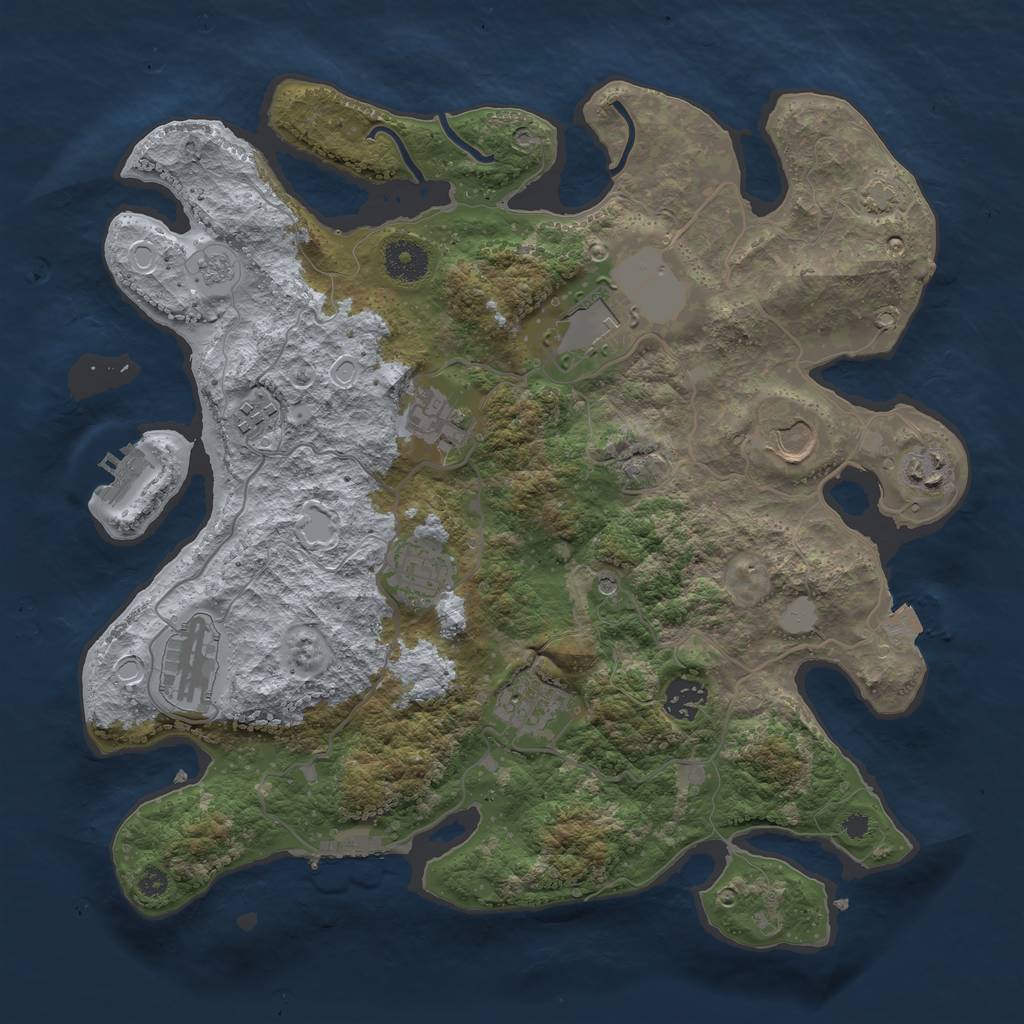 Rust Map: Procedural Map, Size: 3600, Seed: 1255477565, 17 Monuments