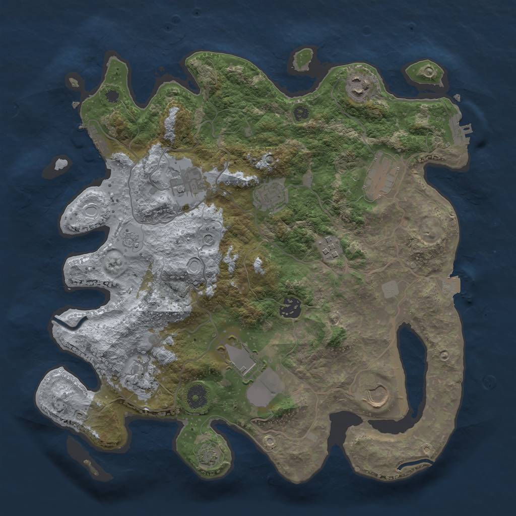 Rust Map: Procedural Map, Size: 3500, Seed: 850693653, 17 Monuments