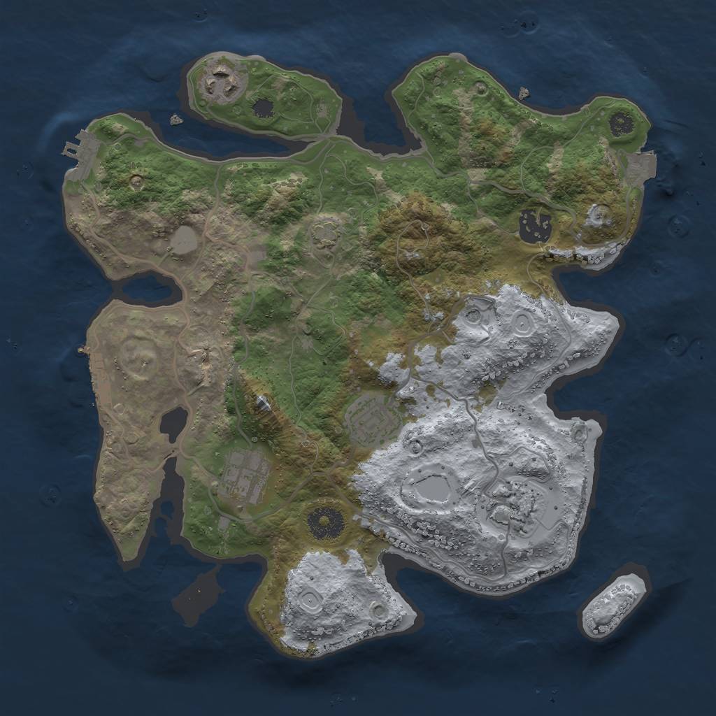 Rust Map: Procedural Map, Size: 3070, Seed: 1043, 12 Monuments