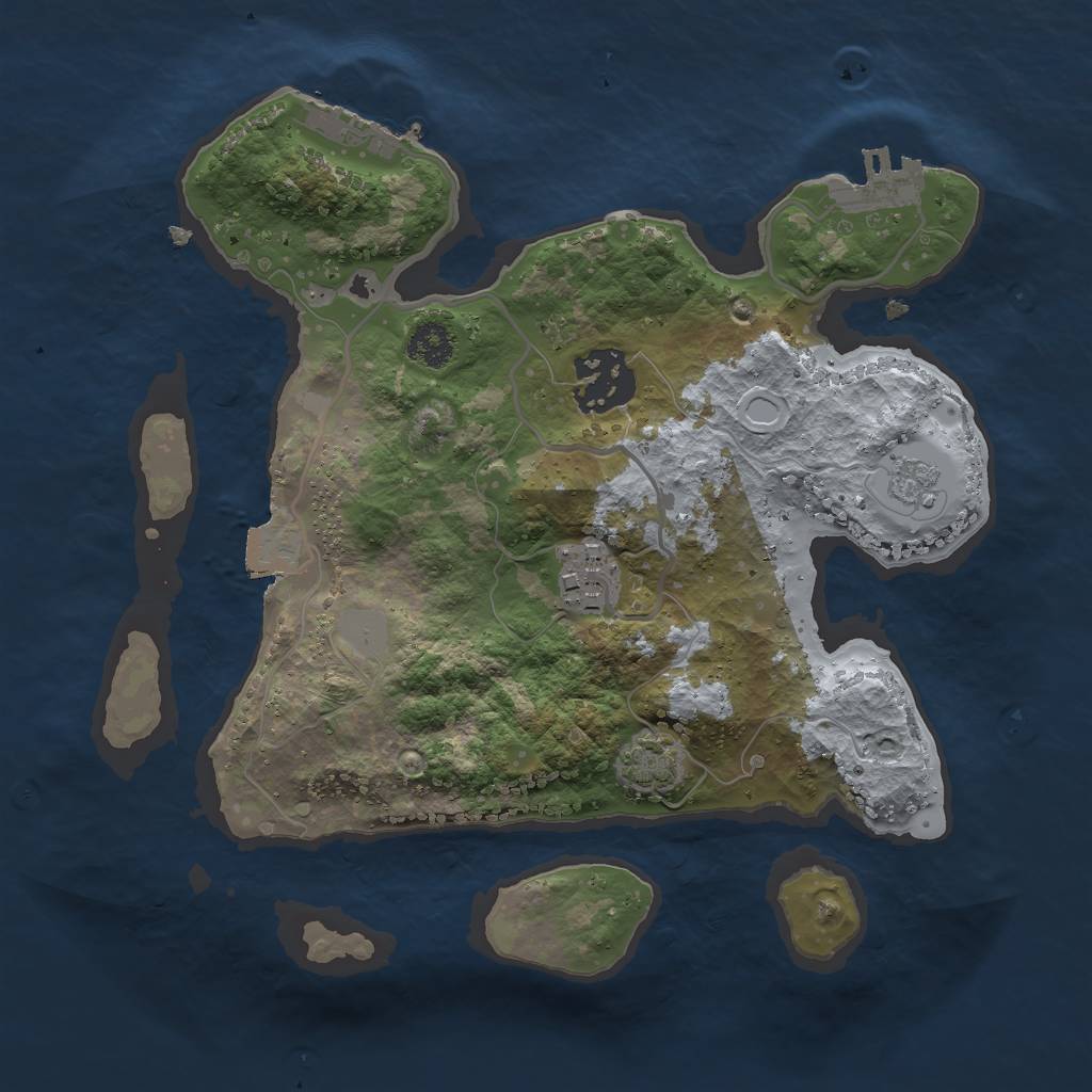 Rust Map: Procedural Map, Size: 2500, Seed: 1222081259, 9 Monuments