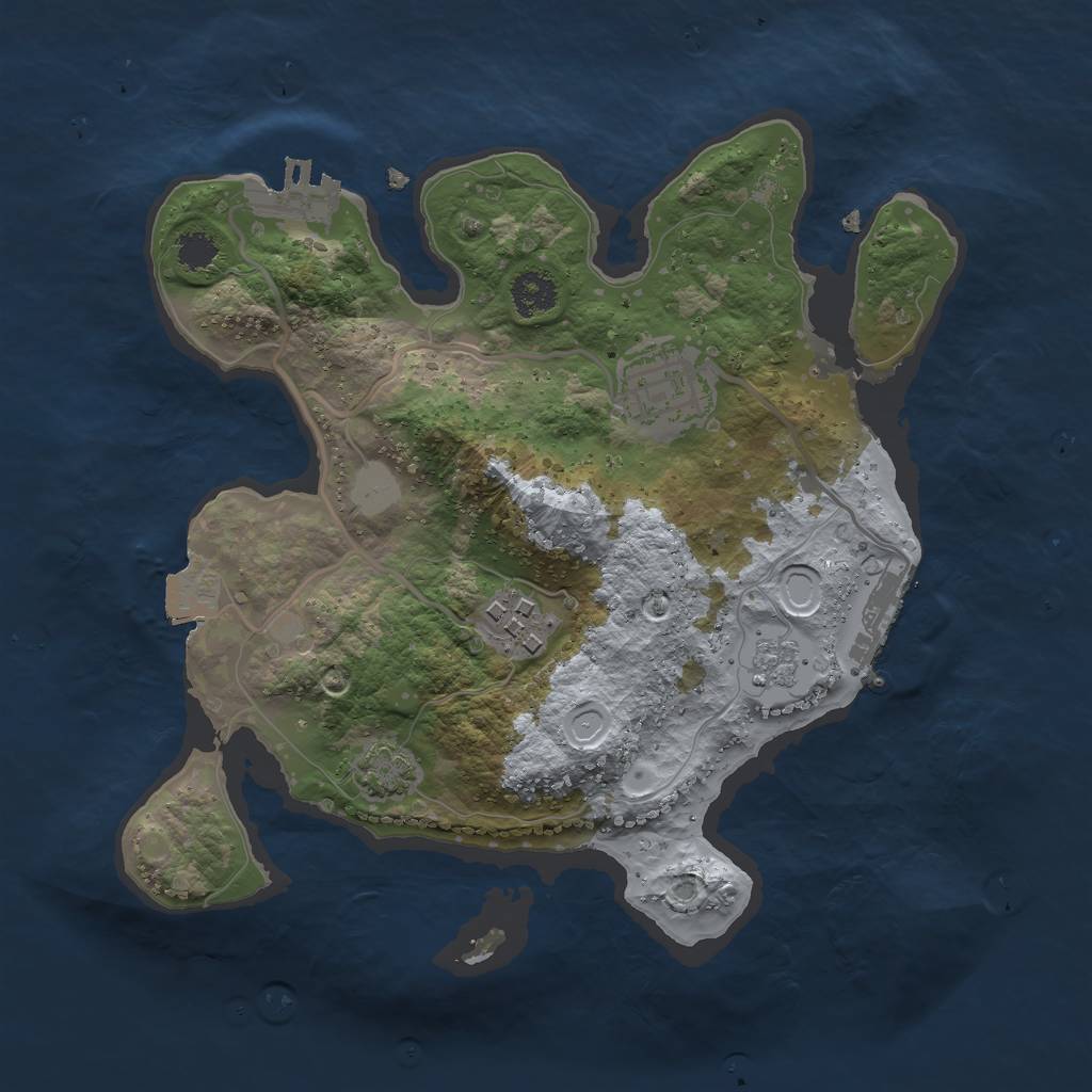 Rust Map: Procedural Map, Size: 2500, Seed: 564238, 9 Monuments