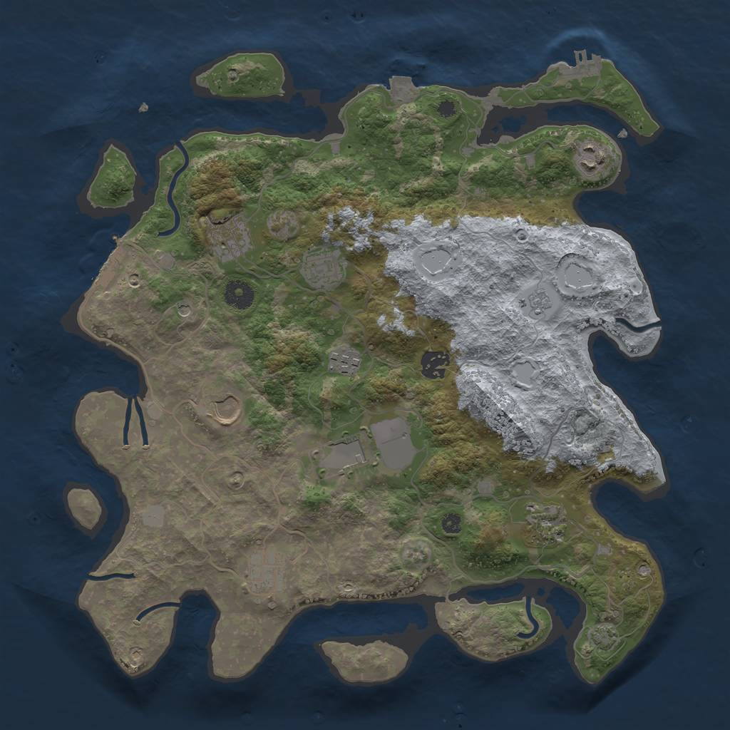 Rust Map: Procedural Map, Size: 3750, Seed: 307353410, 17 Monuments