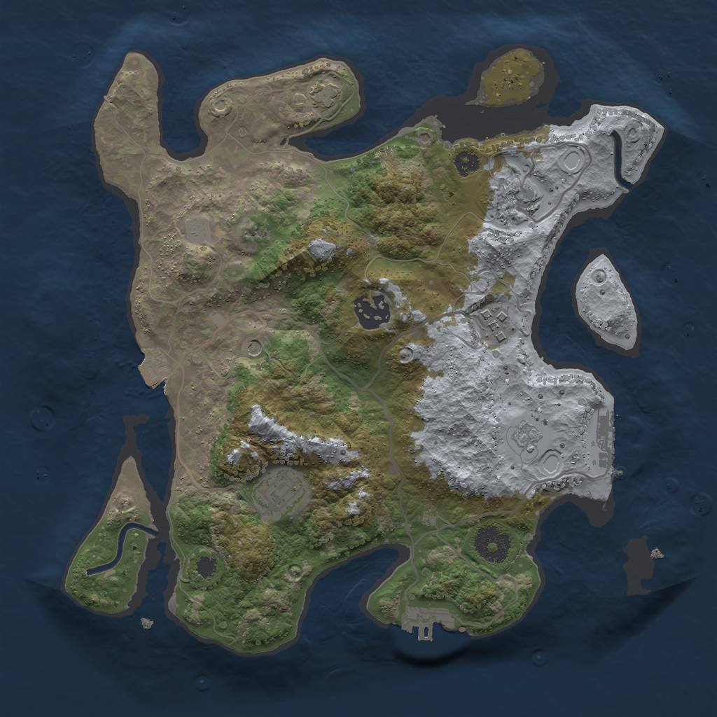 Rust Map: Procedural Map, Size: 3000, Seed: 1102736005, 12 Monuments