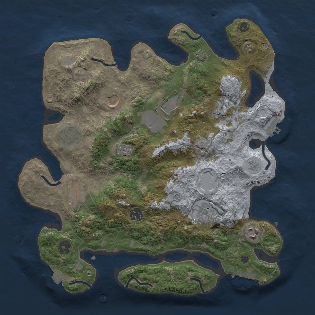 Rust Map: Procedural Map, Size: 3500, Seed: 2073733076, 17 Monuments