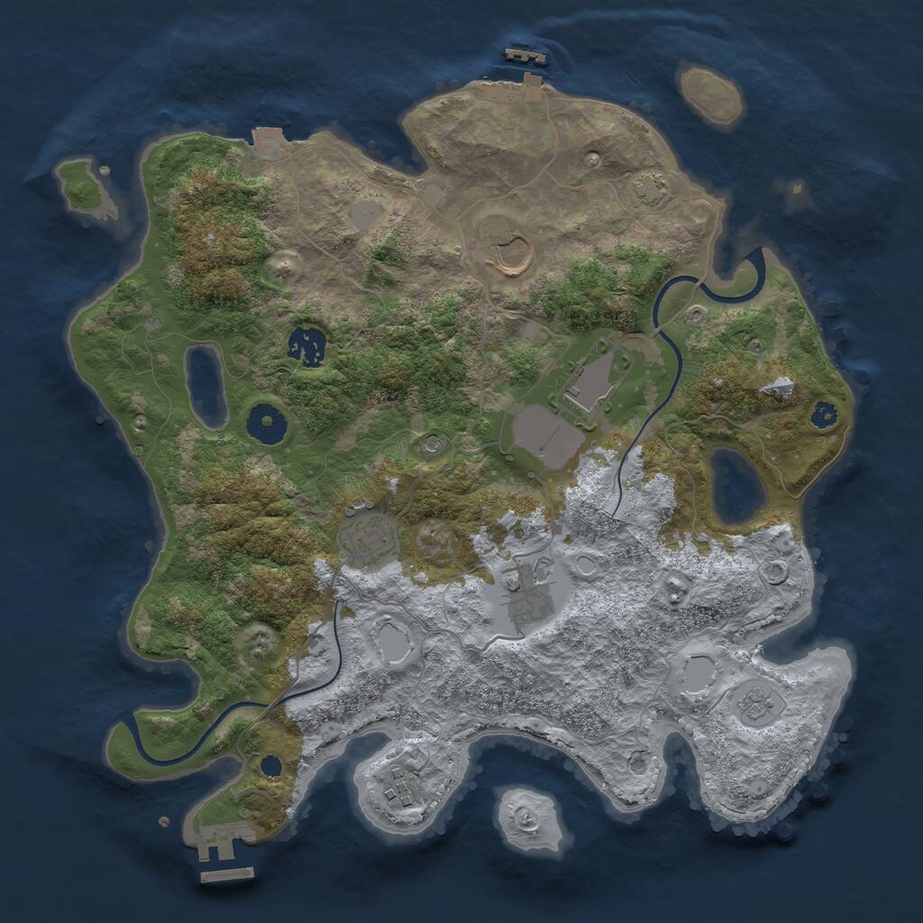 Rust Map: Procedural Map, Size: 3500, Seed: 760000677, 12 Monuments