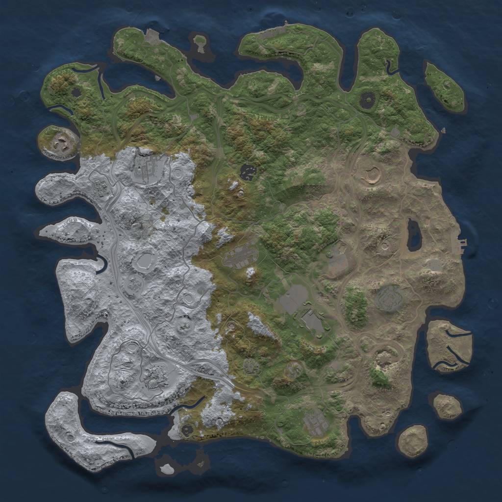 Rust Map: Procedural Map, Size: 4500, Seed: 1827584705, 19 Monuments