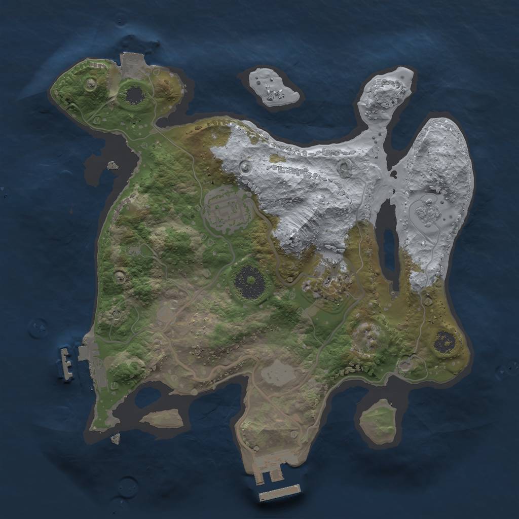 Rust Map: Procedural Map, Size: 2500, Seed: 576346231, 8 Monuments