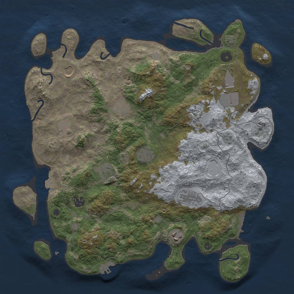 Rust Map: Procedural Map, Size: 4000, Seed: 38491280, 19 Monuments