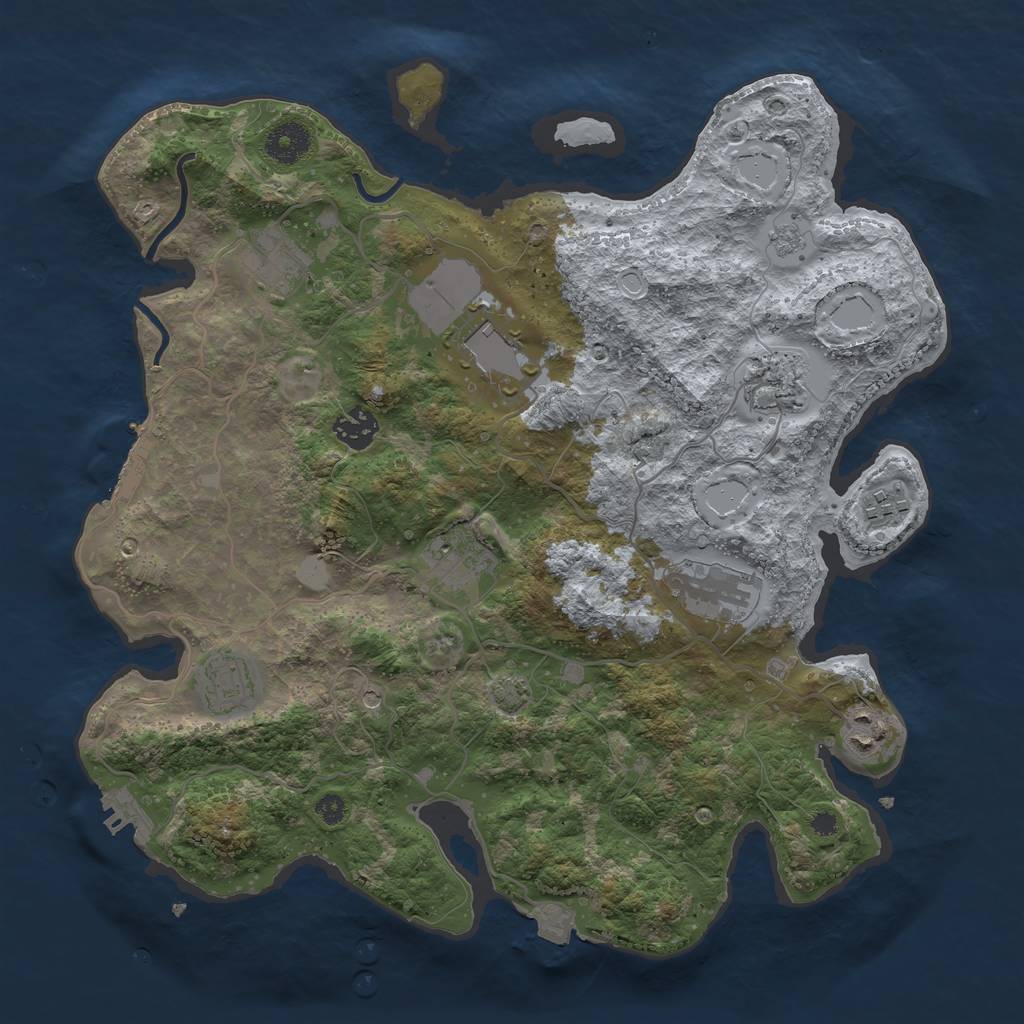 Rust Map: Procedural Map, Size: 3600, Seed: 605876354, 17 Monuments