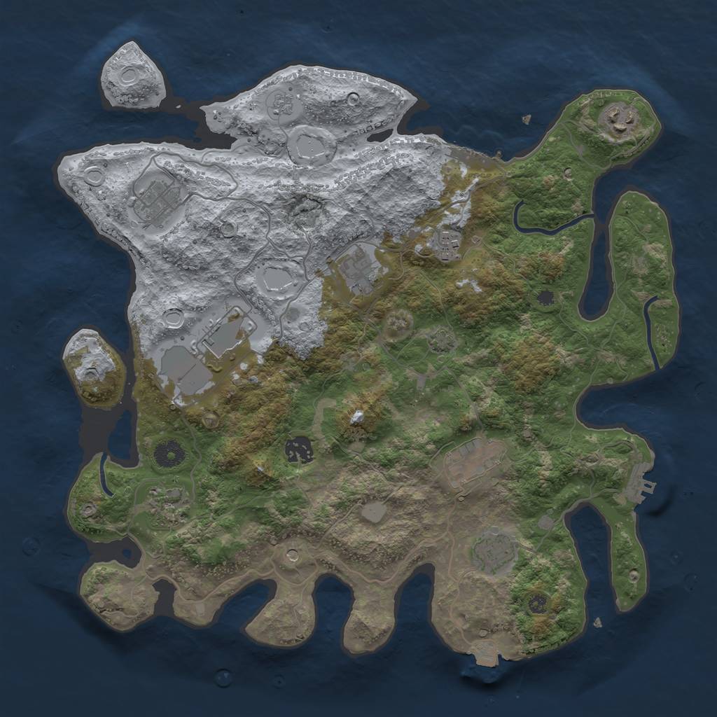 Rust Map: Procedural Map, Size: 3750, Seed: 53214854, 17 Monuments