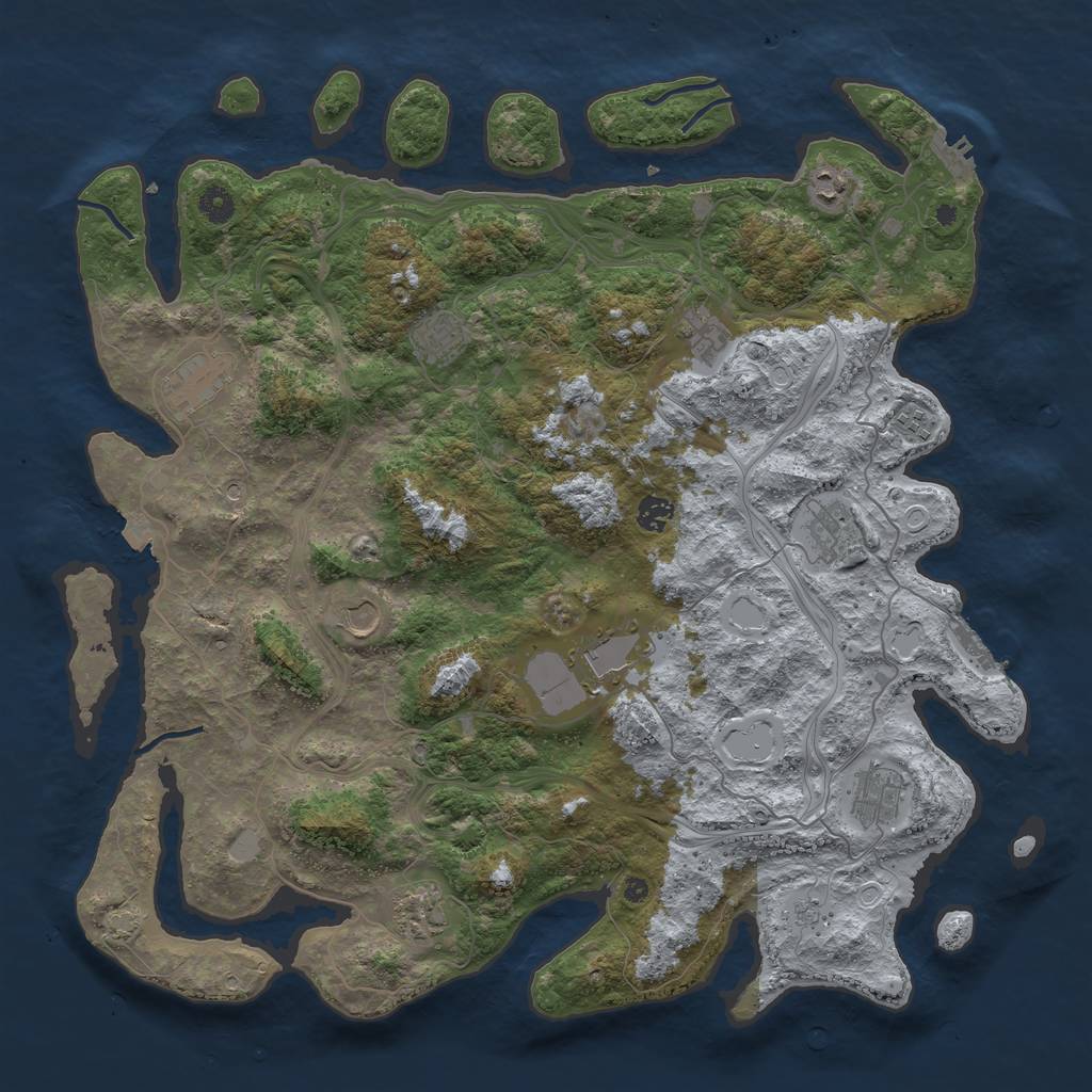 Rust Map: Procedural Map, Size: 4500, Seed: 1354961844, 19 Monuments