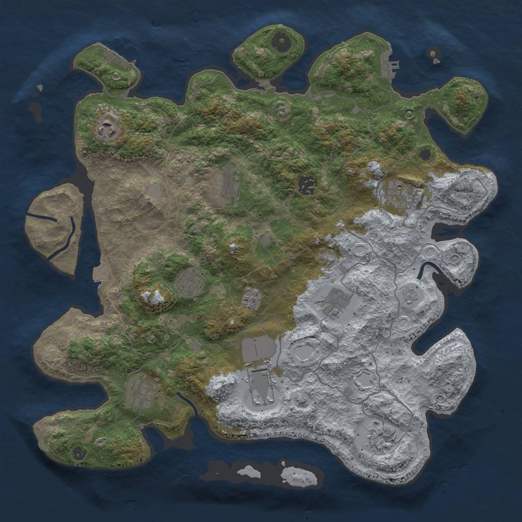 Rust Map: Procedural Map, Size: 4000, Seed: 1335699302, 18 Monuments