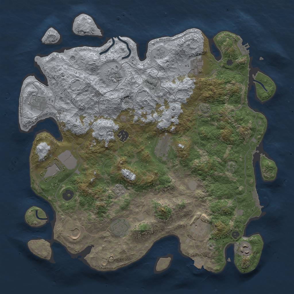 Rust Map: Procedural Map, Size: 4000, Seed: 1263042529, 19 Monuments