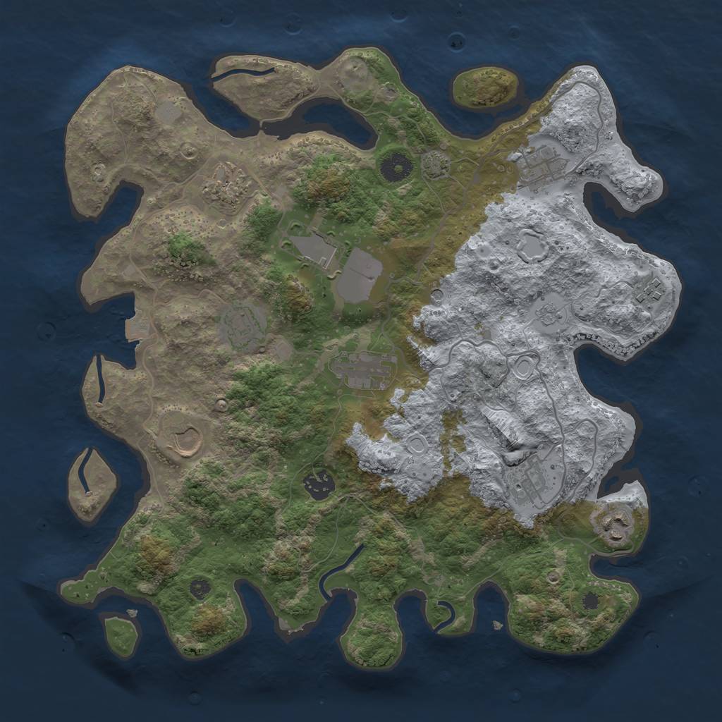 Rust Map: Procedural Map, Size: 3650, Seed: 64544051, 16 Monuments