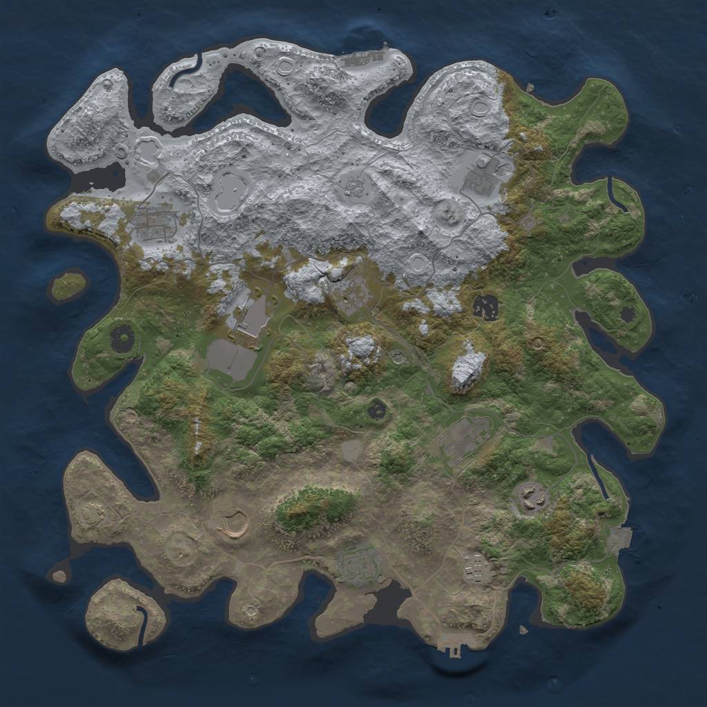 Rust Map: Procedural Map, Size: 3950, Seed: 68097198, 18 Monuments