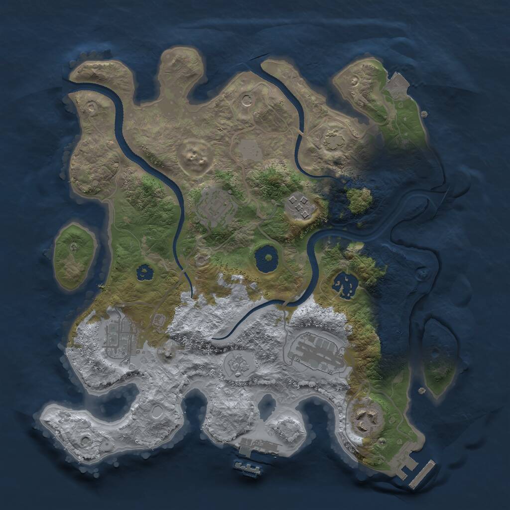Rust Map: Procedural Map, Size: 3000, Seed: 1357345190, 12 Monuments