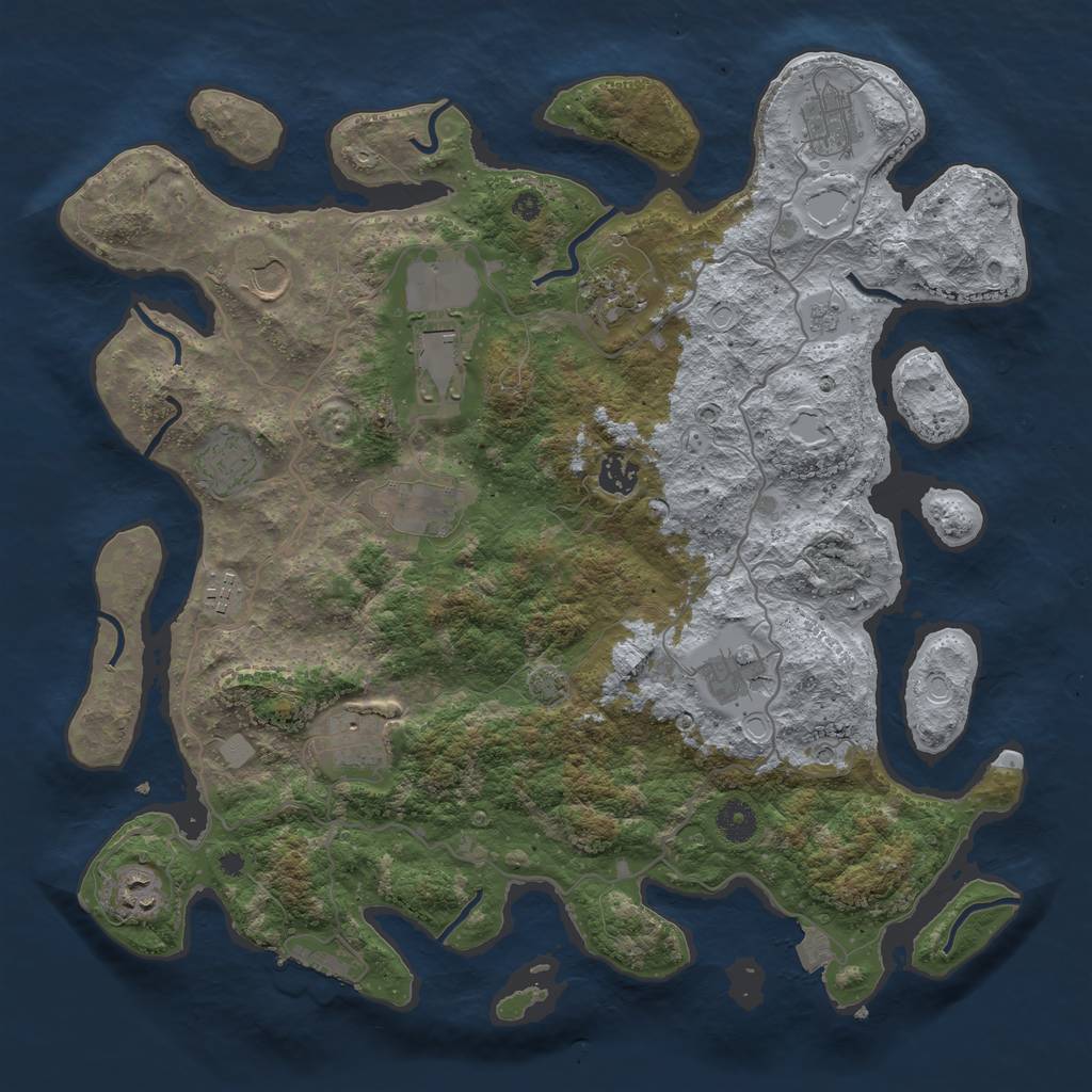 Rust Map: Procedural Map, Size: 4000, Seed: 1032864409, 18 Monuments