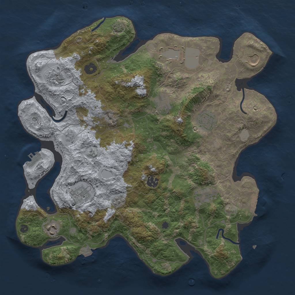 Rust Map: Procedural Map, Size: 3750, Seed: 93402116, 18 Monuments