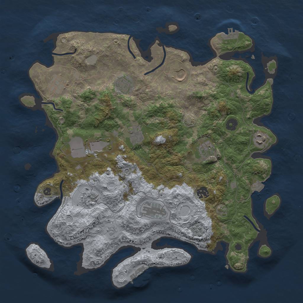 Rust Map: Procedural Map, Size: 3800, Seed: 39741269, 19 Monuments