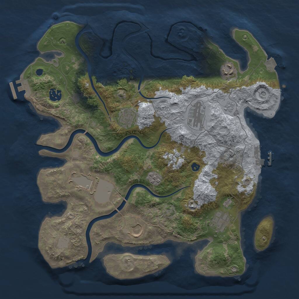 Rust Map: Procedural Map, Size: 3500, Seed: 1048176480, 14 Monuments