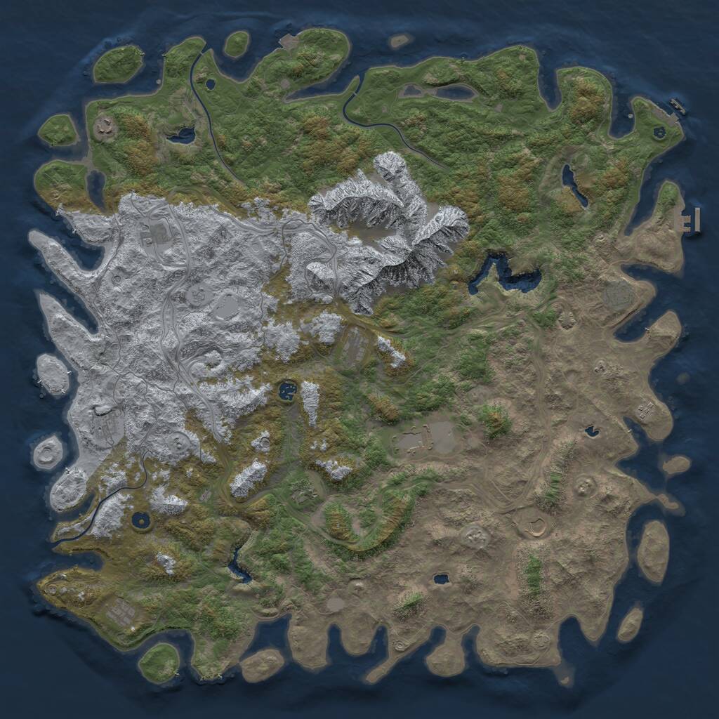 Rust Map: Procedural Map, Size: 6000, Seed: 1186557041, 17 Monuments
