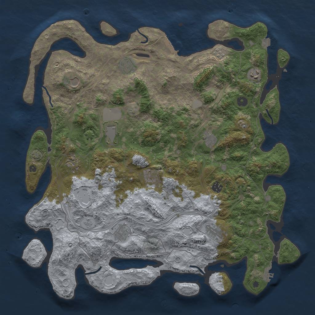 Rust Map: Procedural Map, Size: 4500, Seed: 1130097721, 19 Monuments