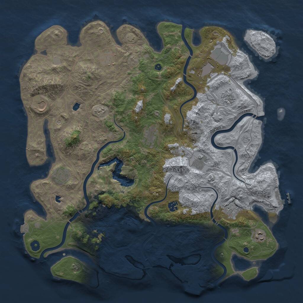 Rust Map: Procedural Map, Size: 4500, Seed: 2120358571, 17 Monuments