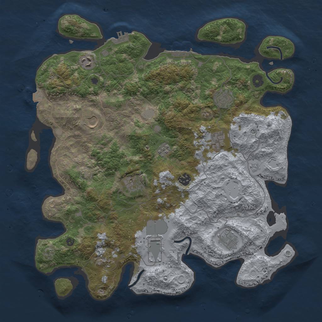 Rust Map: Procedural Map, Size: 4000, Seed: 966397357, 18 Monuments