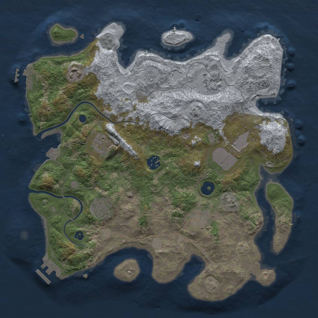 Rust Map: Procedural Map, Size: 3500, Seed: 1672742377, 14 Monuments