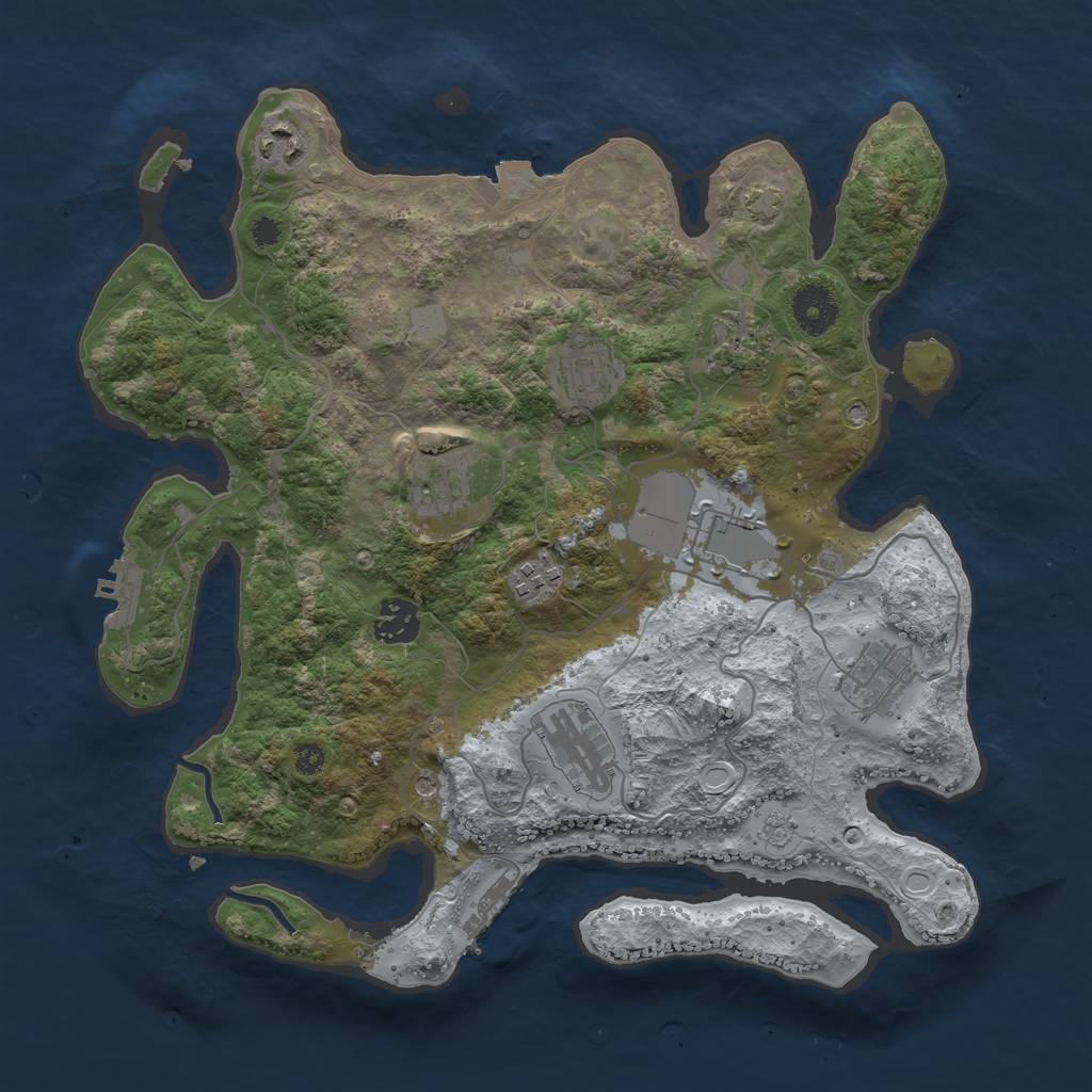 Rust Map: Procedural Map, Size: 3500, Seed: 614619263, 17 Monuments