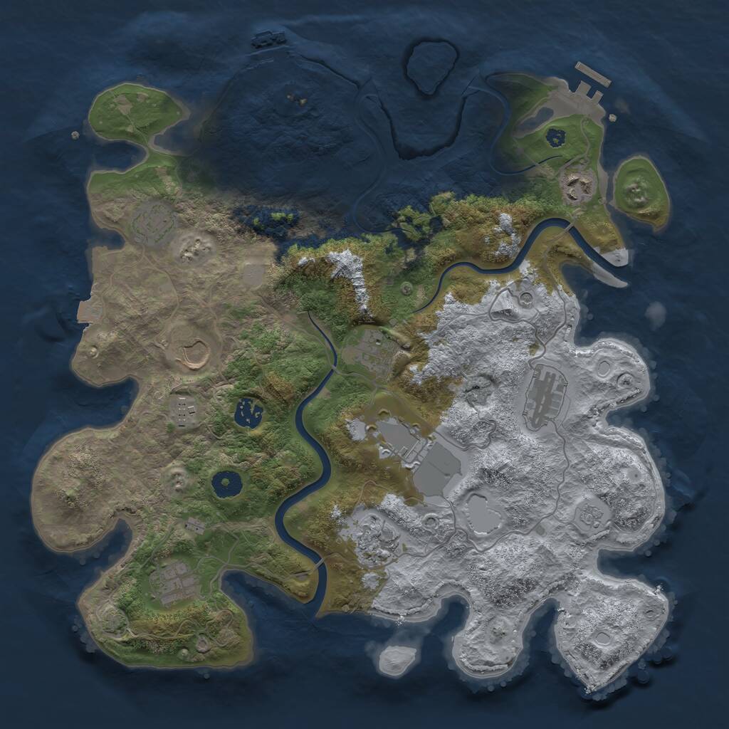 Rust Map: Procedural Map, Size: 3800, Seed: 2030556474, 16 Monuments