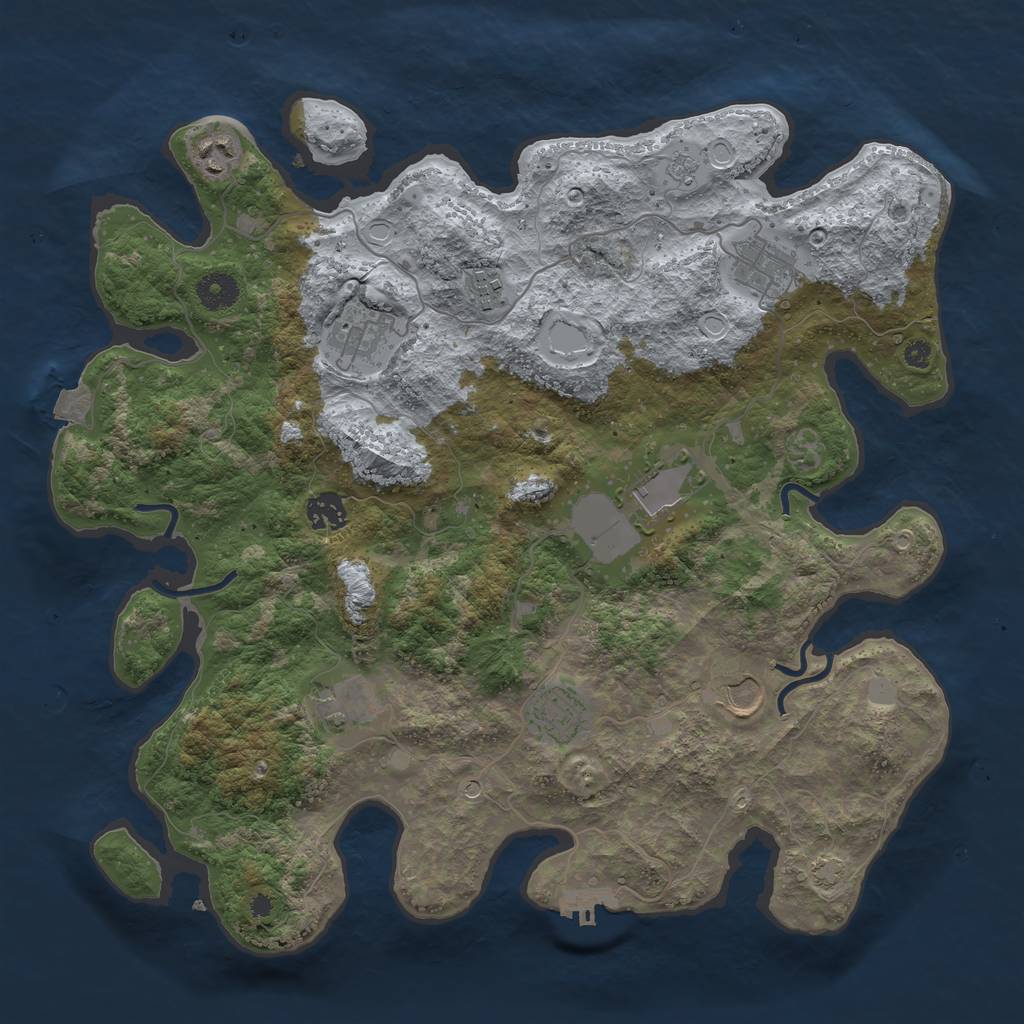 Rust Map: Procedural Map, Size: 3847, Seed: 1, 16 Monuments