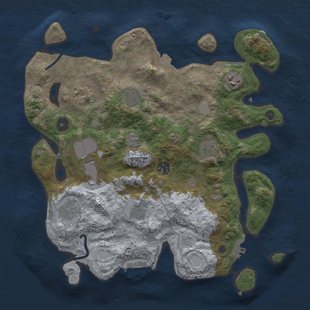 Rust Map: Procedural Map, Size: 3500, Seed: 1125300686, 17 Monuments