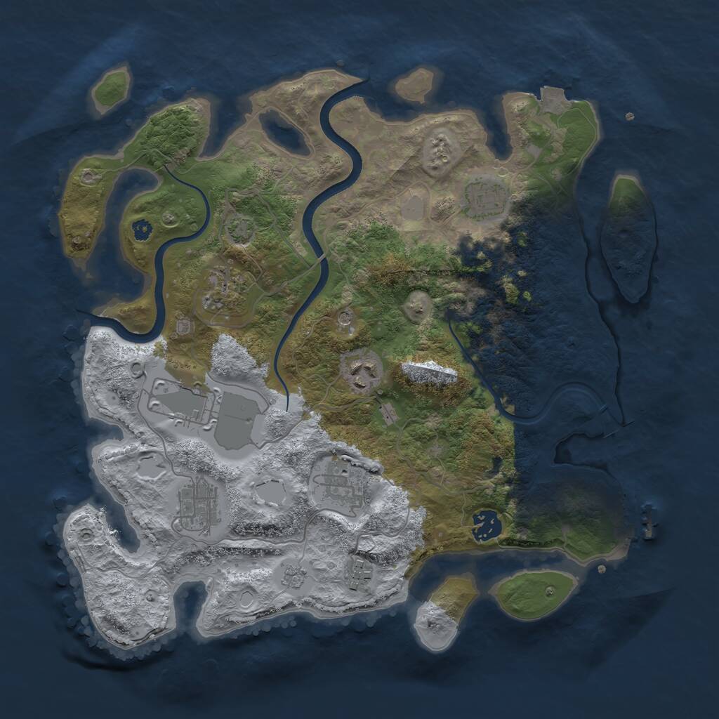 Rust Map: Procedural Map, Size: 3500, Seed: 1100445427, 13 Monuments