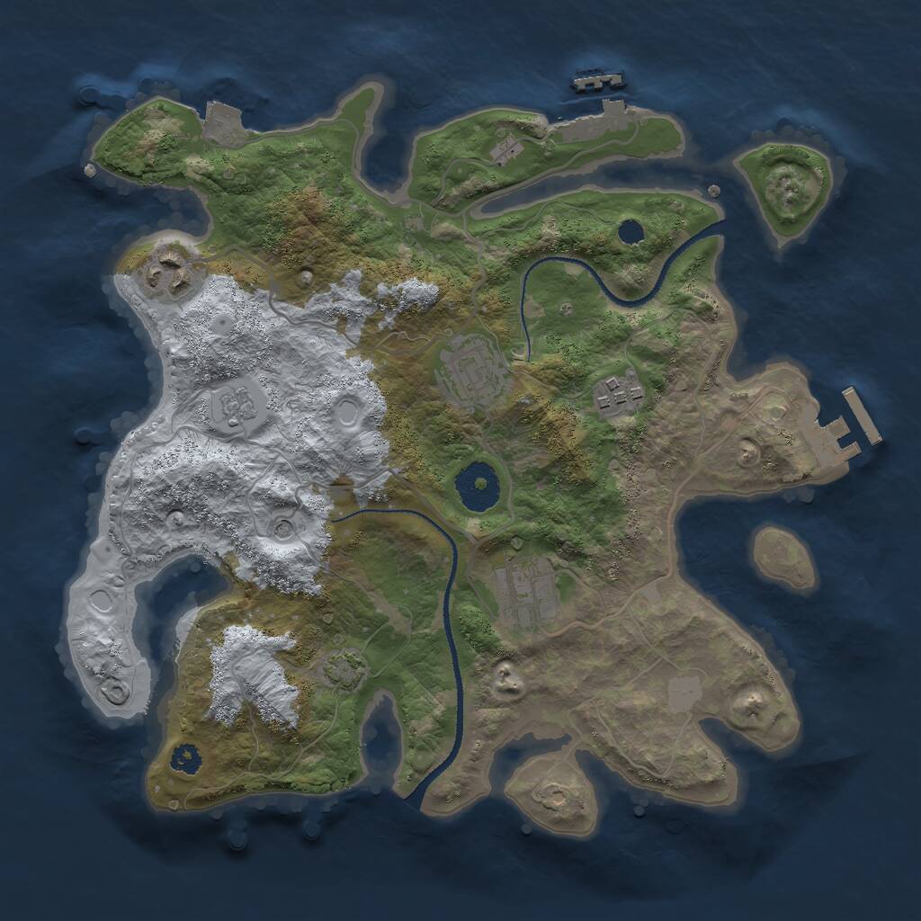 Rust Map: Procedural Map, Size: 3000, Seed: 28729, 10 Monuments