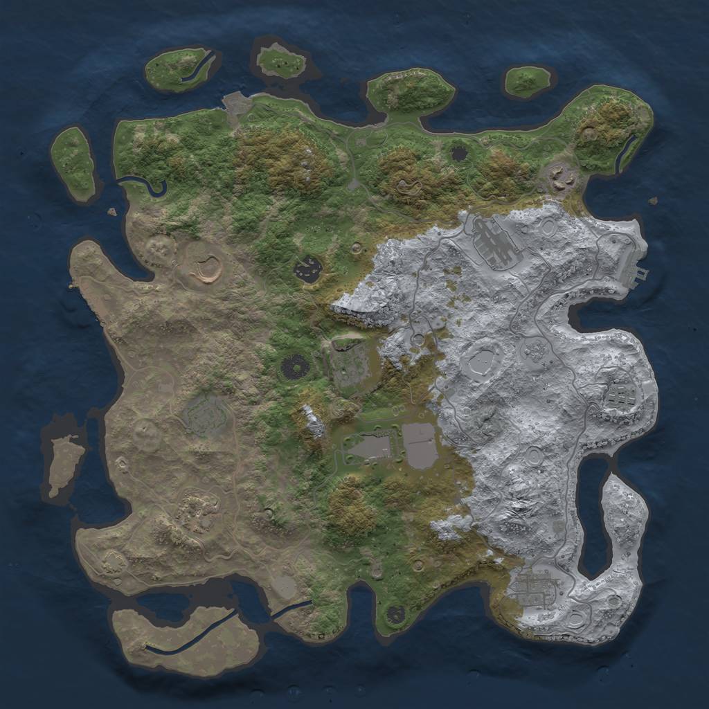 Rust Map: Procedural Map, Size: 3950, Seed: 1225654144, 18 Monuments