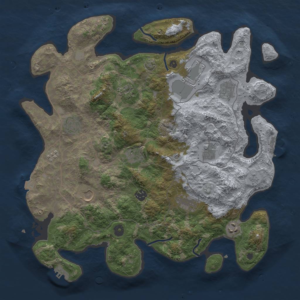 Rust Map: Procedural Map, Size: 4000, Seed: 1416113523, 19 Monuments