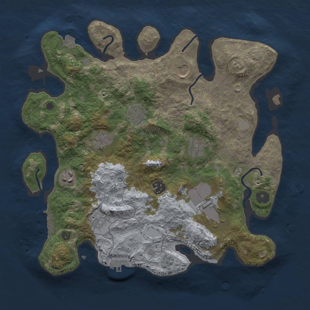 Rust Map: Procedural Map, Size: 3500, Seed: 2100702436, 17 Monuments