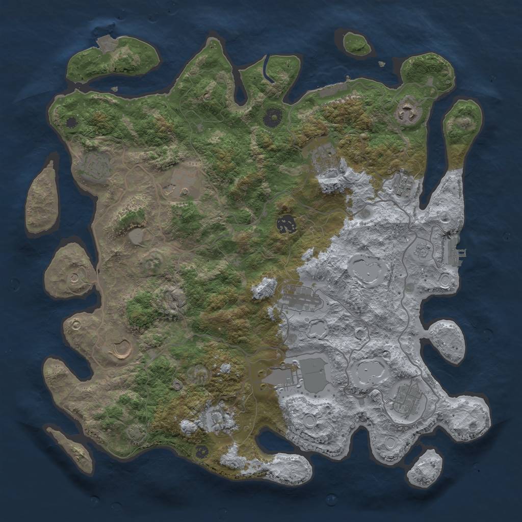 Rust Map: Procedural Map, Size: 4000, Seed: 312345, 19 Monuments