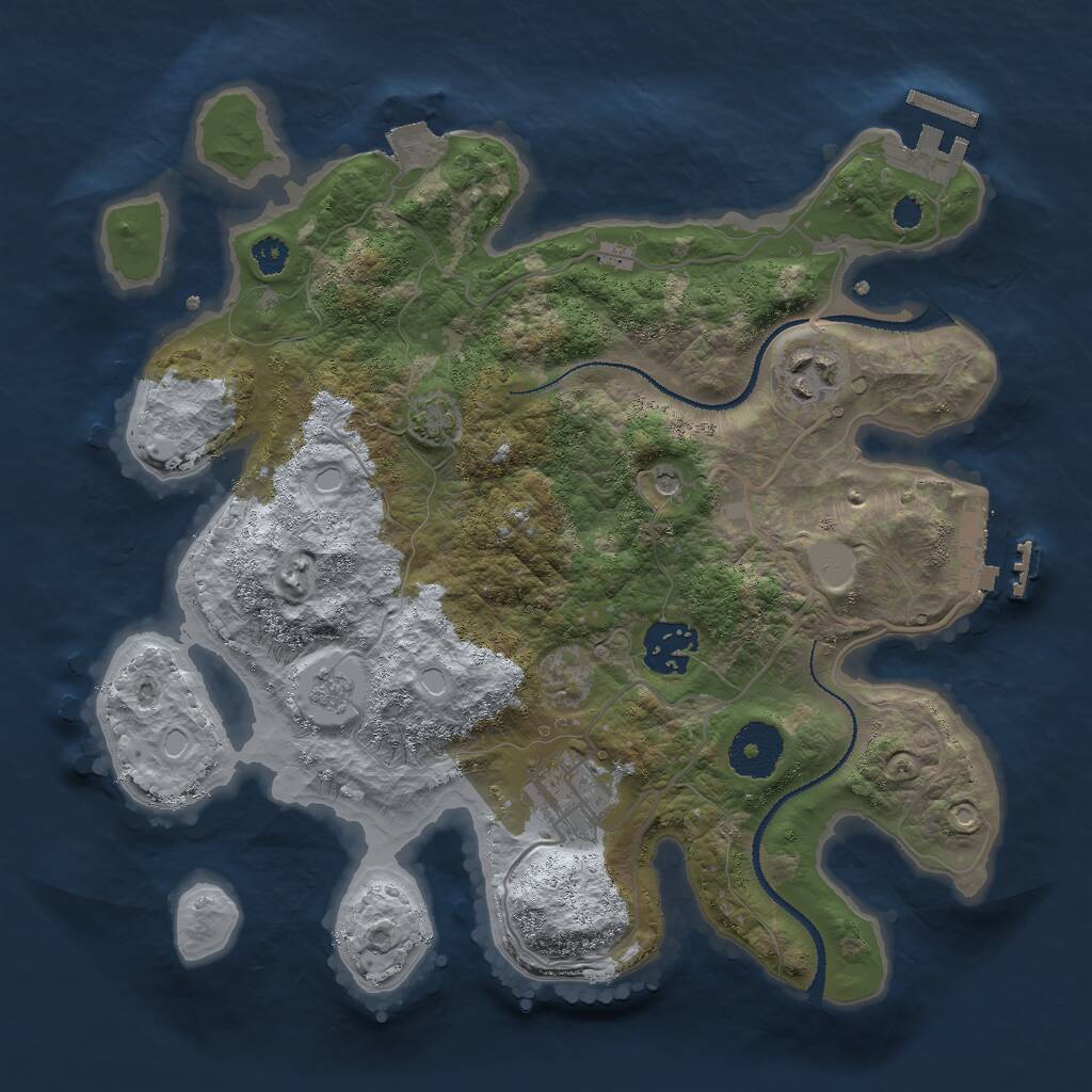 Rust Map: Procedural Map, Size: 3000, Seed: 1995778240, 9 Monuments