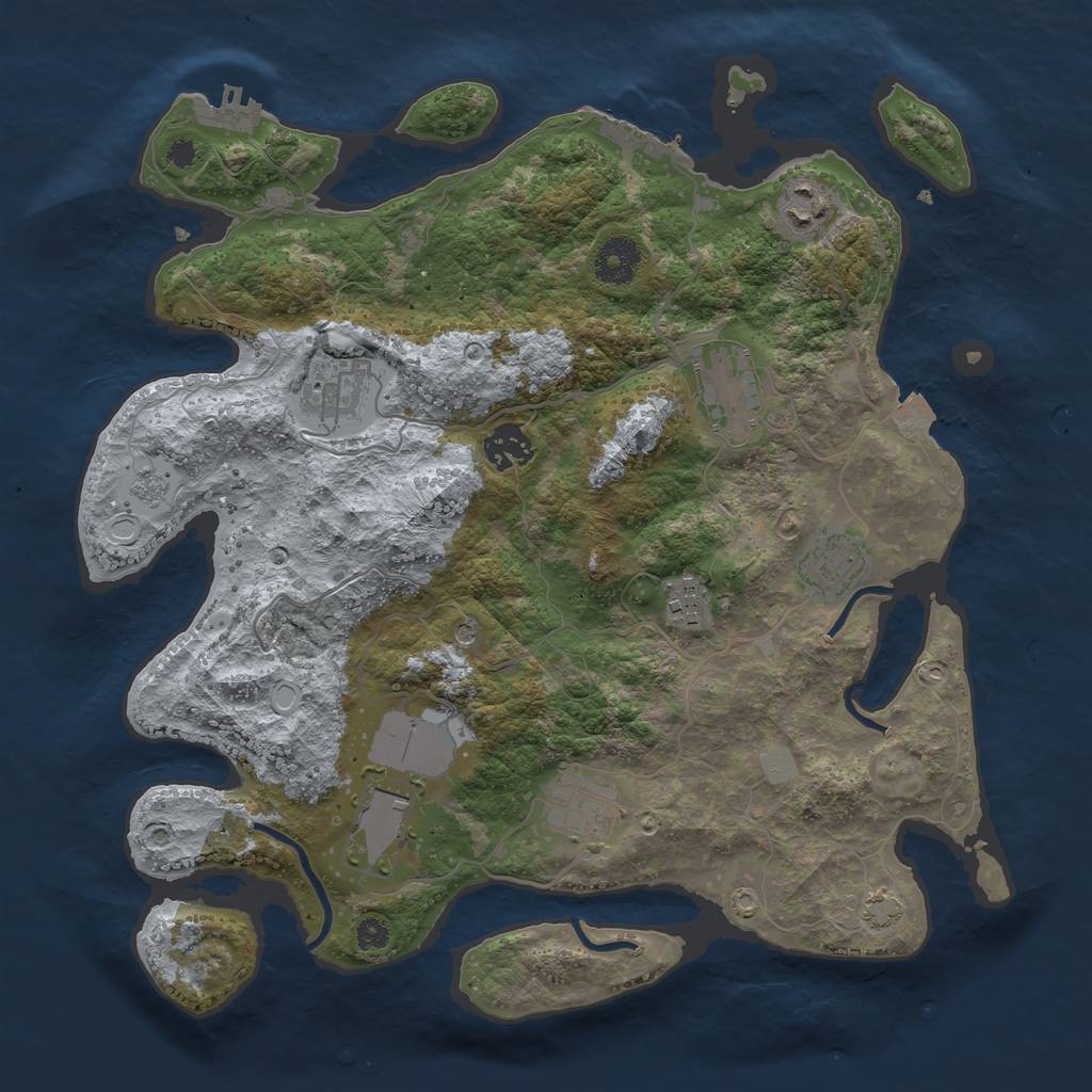 Rust Map: Procedural Map, Size: 3500, Seed: 129034741, 16 Monuments