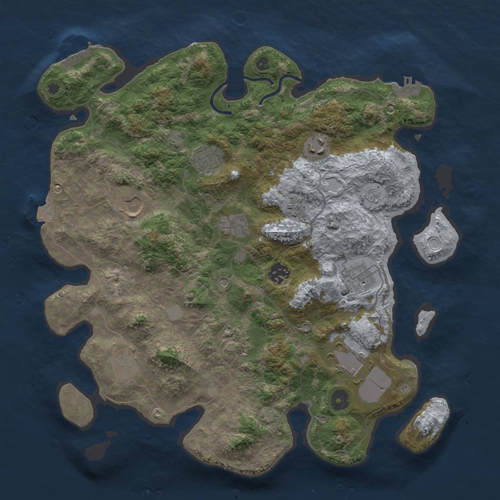 Rust Map: Procedural Map, Size: 3750, Seed: 402461009, 18 Monuments