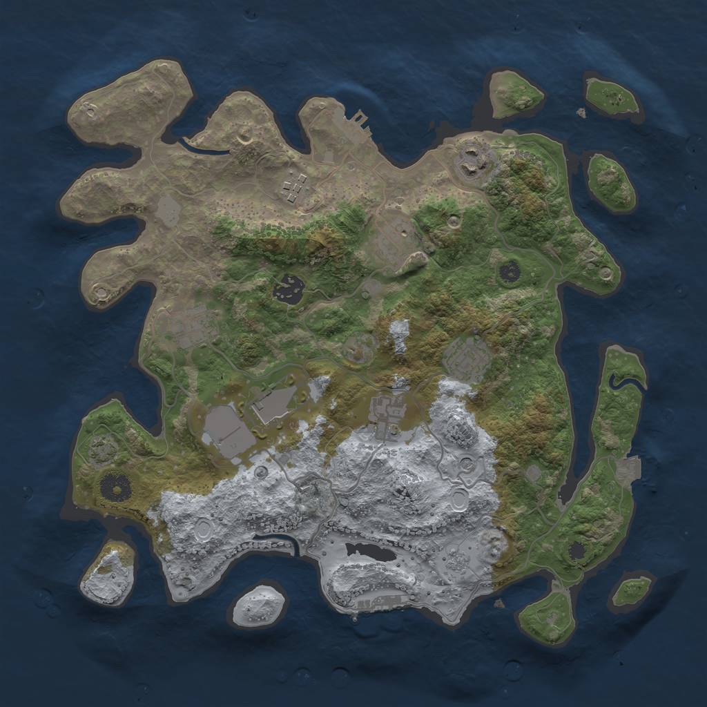 Rust Map: Procedural Map, Size: 3500, Seed: 57776971, 16 Monuments