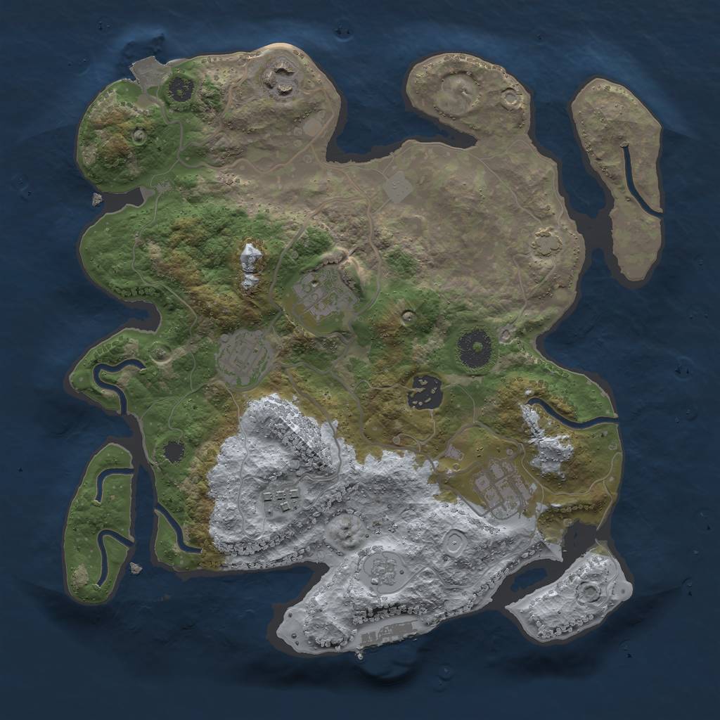 Rust Map: Procedural Map, Size: 3000, Seed: 7809, 12 Monuments