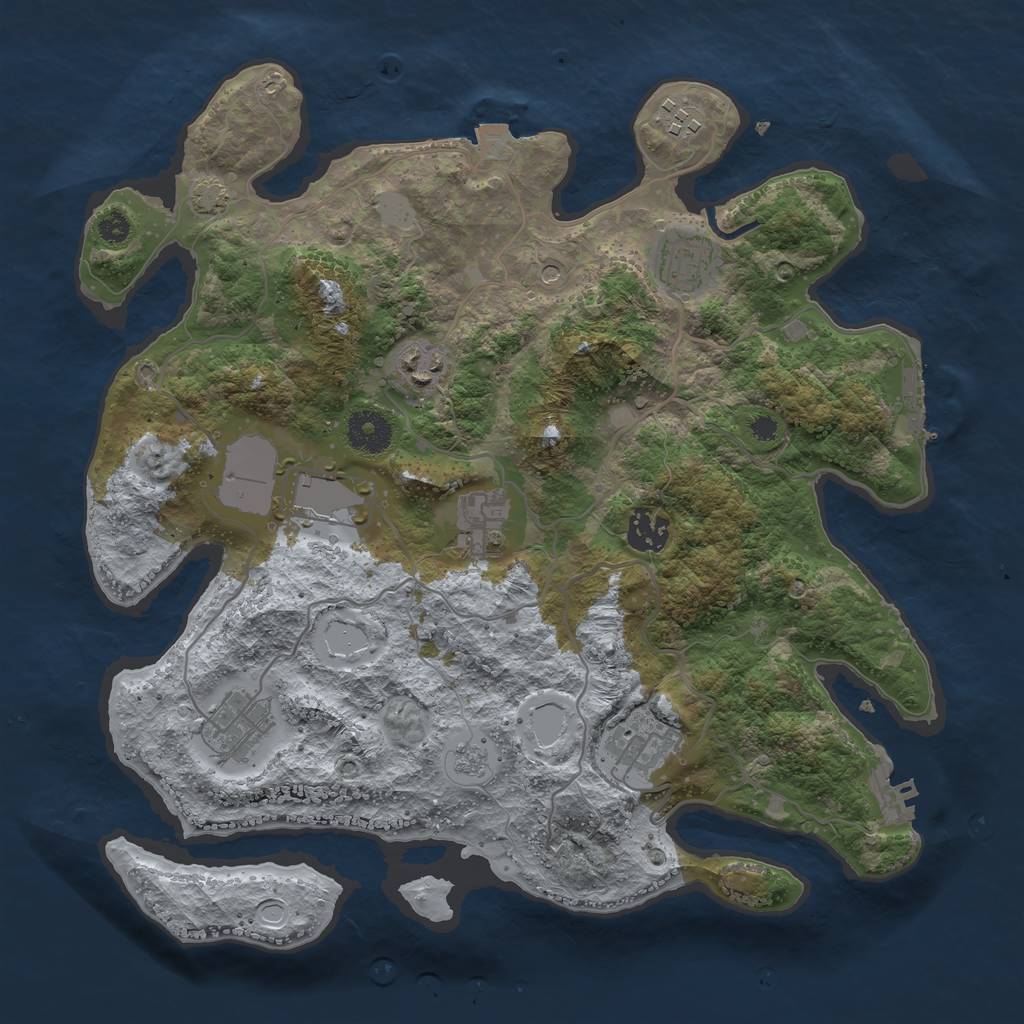 Rust Map: Procedural Map, Size: 3500, Seed: 25487, 16 Monuments