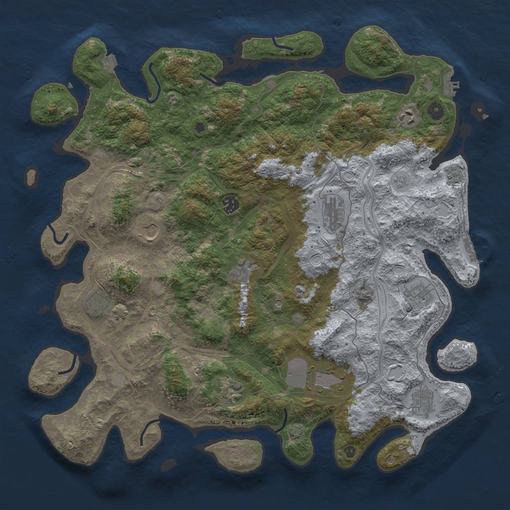 Rust Map: Procedural Map, Size: 4500, Seed: 842300104, 19 Monuments