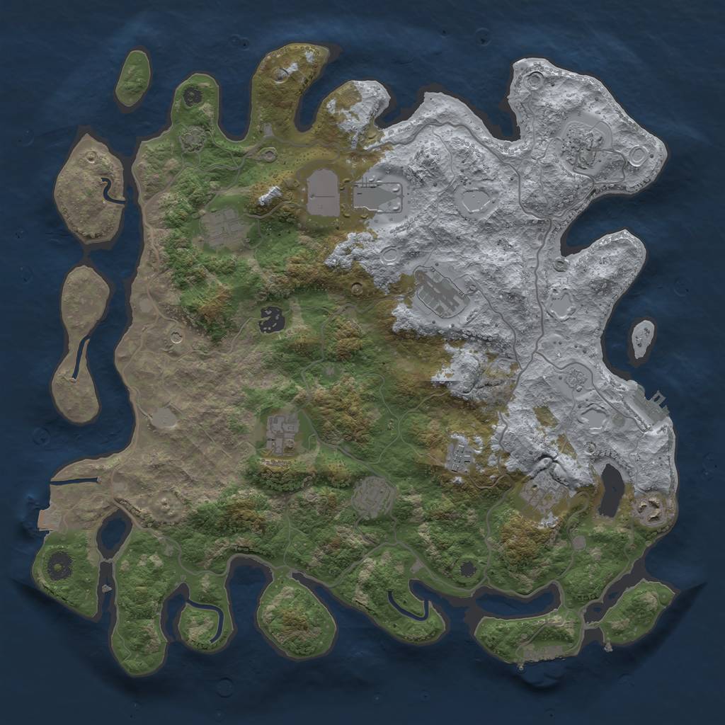 Rust Map: Procedural Map, Size: 4000, Seed: 718951102, 18 Monuments