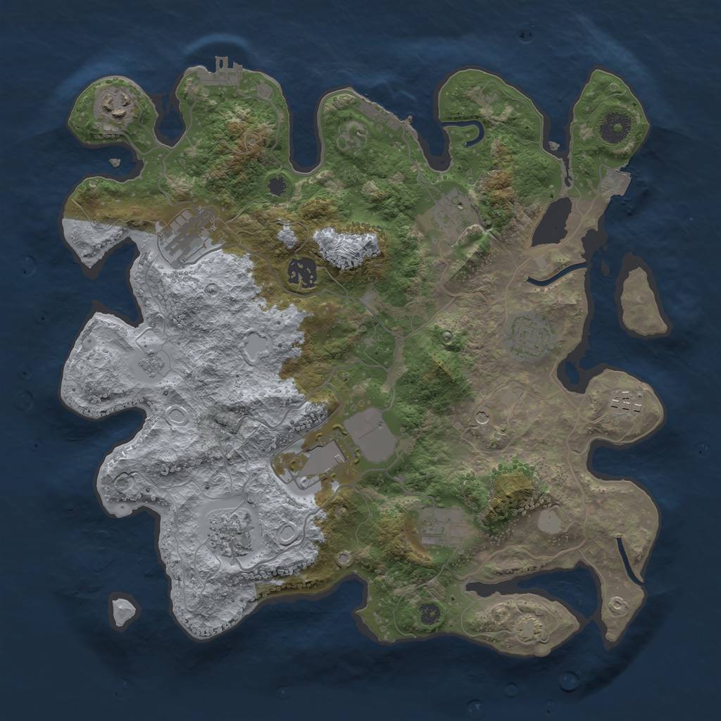 Rust Map: Procedural Map, Size: 3500, Seed: 801733151, 17 Monuments