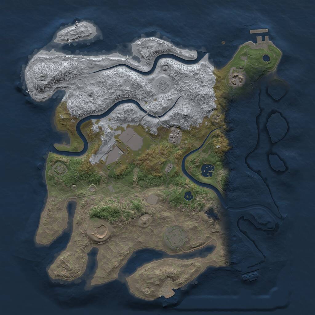 Rust Map: Procedural Map, Size: 3500, Seed: 1674328408, 12 Monuments